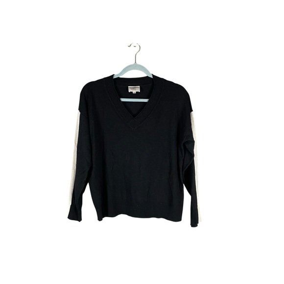 Marina V Paris Colorblock Cashmere Blend V-Neck Sweater Black T4 - Picture 2 of 8